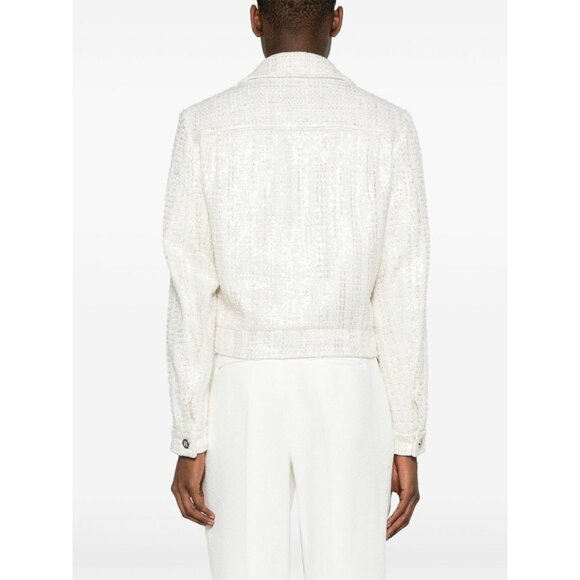 NWT $3706 Amiri Sequin Embellished Tweed Jacket Alabaster Size 54 - Picture 6 of 13